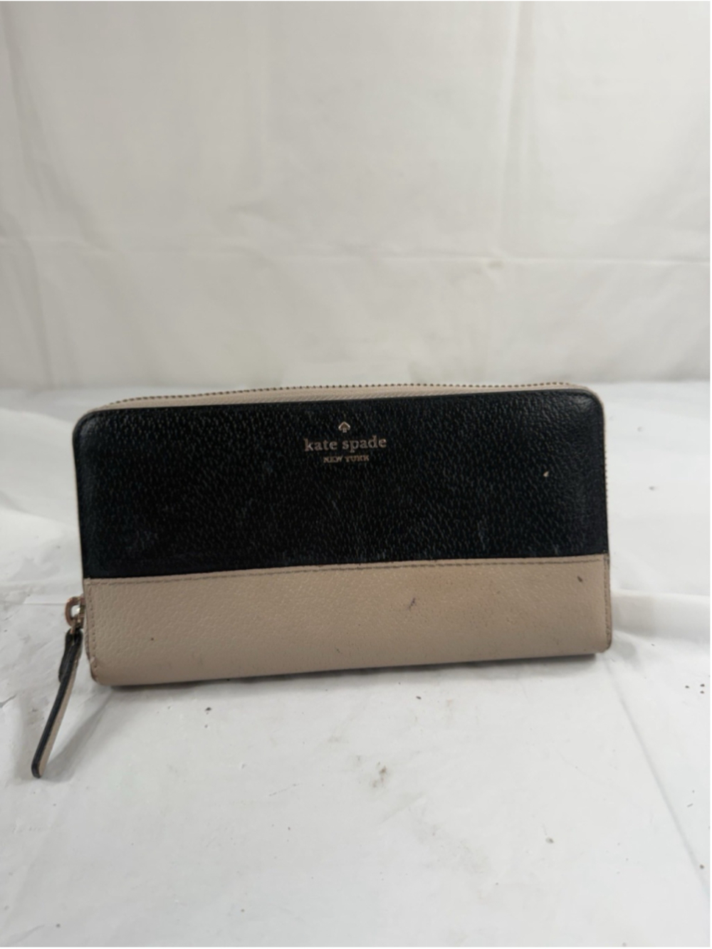 Kate Spade Wallet Grove Street Neda Colorblock Black Beige Zip Around Leather